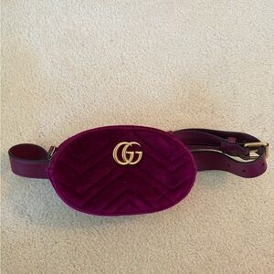 Gucci Velvet Matelasse GG Marmont Belt Bag 85 34 Fuchsia Violet Cyclamen
